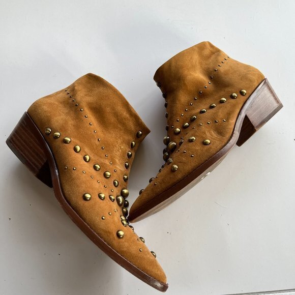 1. State Leather Sobel Metal Stud Western Booties British Tan Womens Siz… - Picture 5 of 11